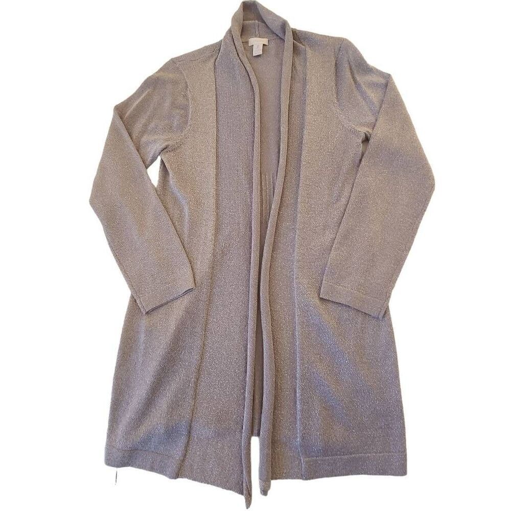 Chico's Womens Open Metallic Silver Metallic Gray Sweater Cardigan XS